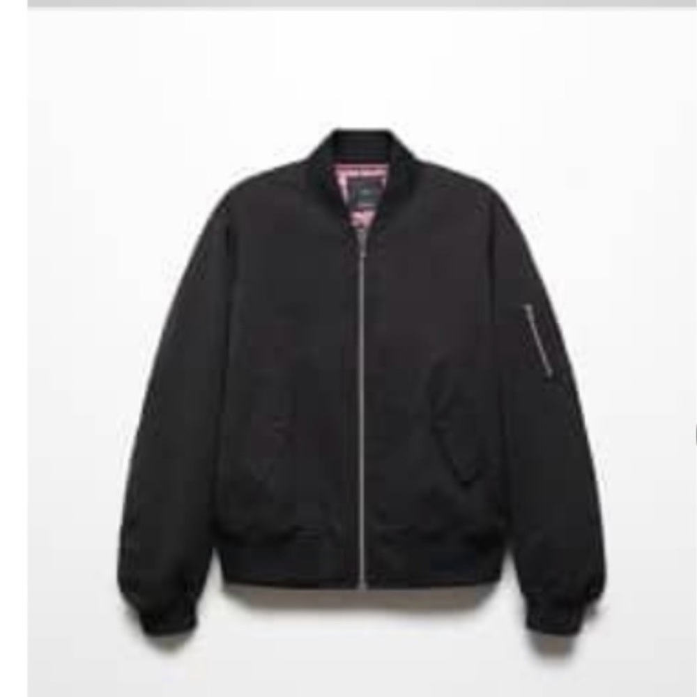 Mango Black Bomber Jacket with Quilted Interior